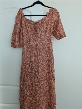 Sincerely Jules Rust Floral Puff Sleeve Midi Dress